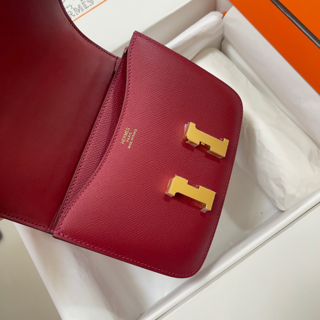 Hermes Constance 18 Mini Shoulder Bag In Burgundy Epsom Leather